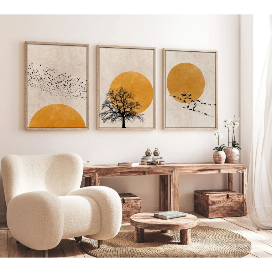 SET 3x Foto in cornice 50x70 cm beige/giallo