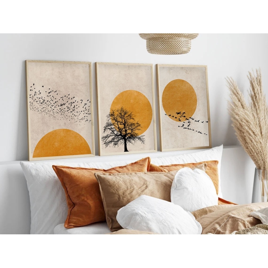 SET 3x Foto in cornice 50x70 cm beige/giallo