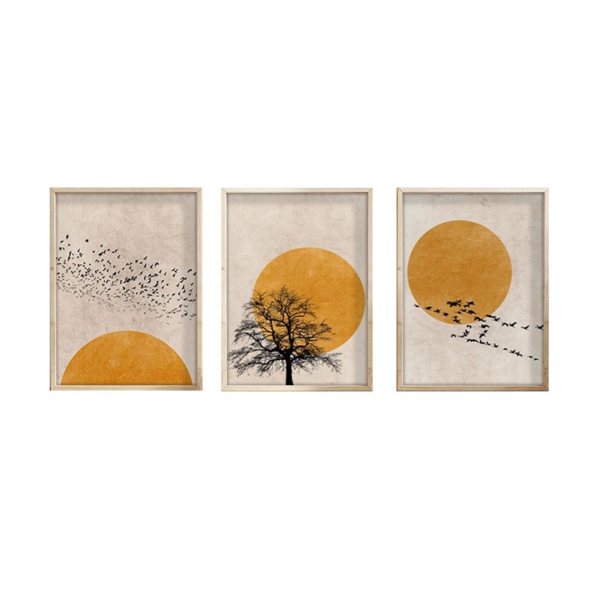 SET 3x Foto in cornice 50x70 cm beige/giallo