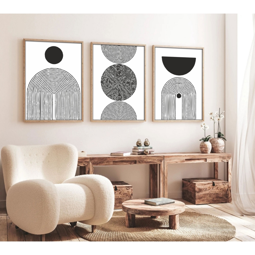 SET 3x Foto in cornice 50x70 cm nero/bianco