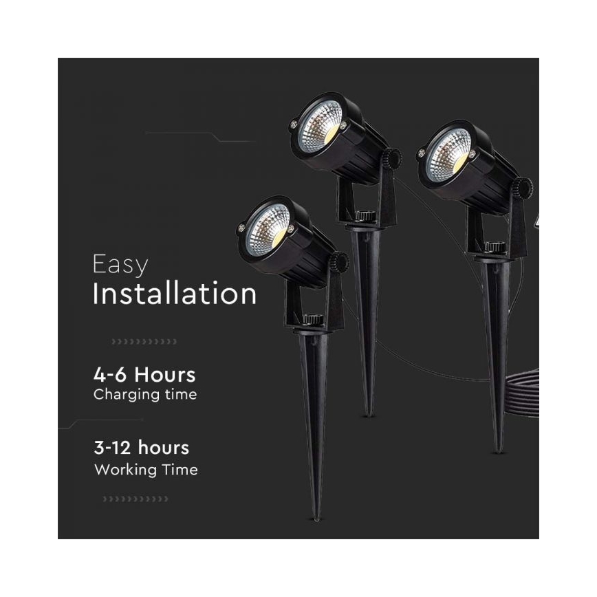 SET 3x Lampada solare LED da esterno 3xLED/1,2W/3,7V IP65 3000K