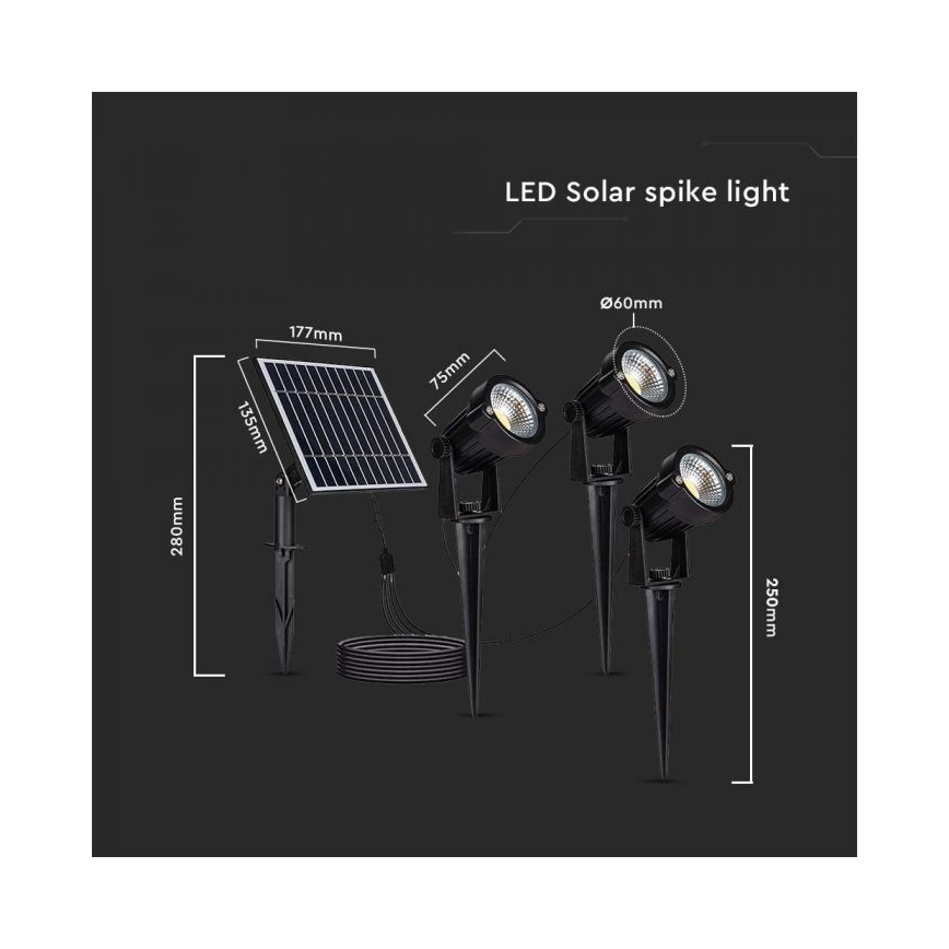 SET 3x Lampada solare LED da esterno 3xLED/1,2W/3,7V IP65 3000K