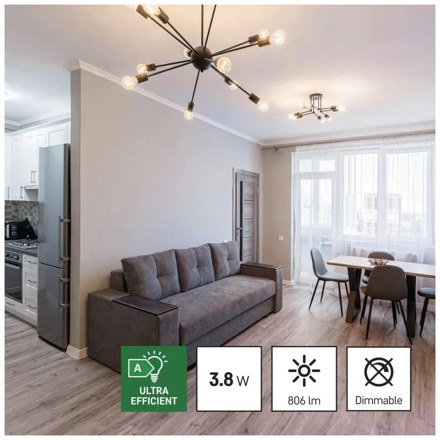 SET 3x Lampadina LED FILAMENT A60 E27/3,8W/230V 2700K Classe energetica A