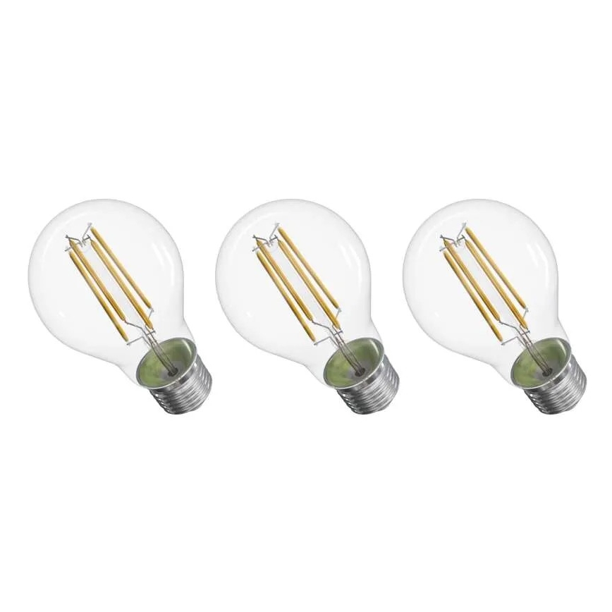 SET 3x Lampadina LED FILAMENT A60 E27/3,8W/230V 2700K Classe energetica A