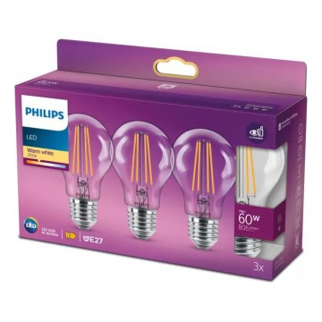 SET 3x Lampadina LED VINTAGE Philips A60 E27/7W/230V 2700K