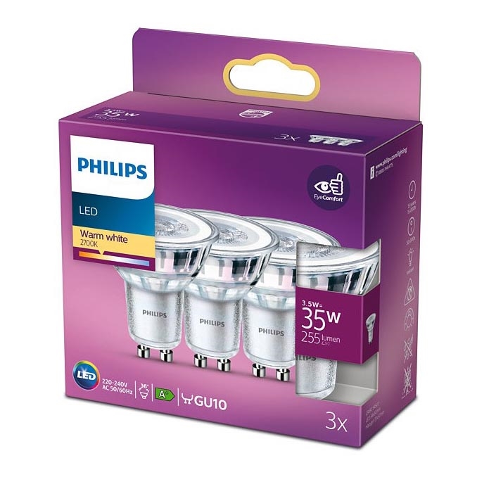 SET 3x Lampadine LED Philips GU10/3,5W/230V 2700K