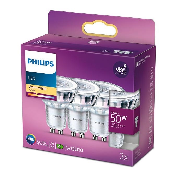 SET 3x Lampadine LED Philips GU10/4,6W/230V 2700K