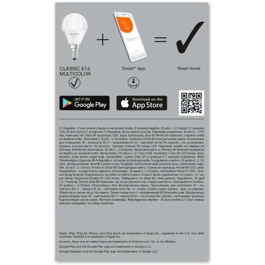 SET 3x Lampadine LED RGBW dimmerabili SMART+ E14/5W/230V 2700K-6500K - Ledvance