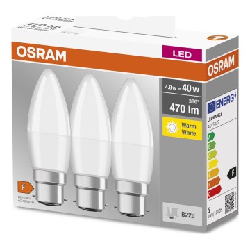 SET 3x LED-Glühlampe B38 B22d/4,9W/230V 3000K - Osram