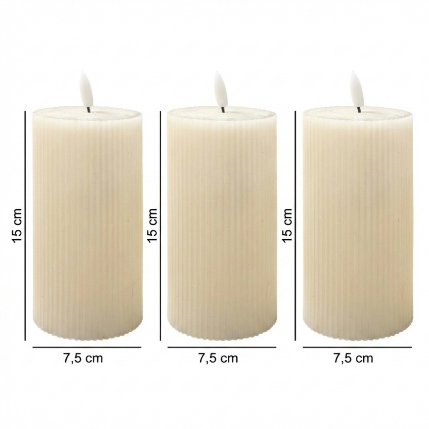 SET 3x LED-Kerze BRILLO LED/3xAAA 15 cm cremefarben + Fernbedienung