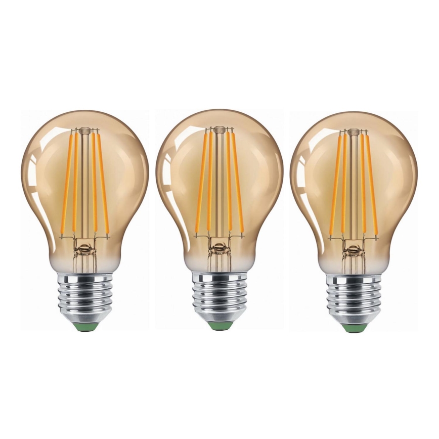 SET 3x LED-Lampe CLASIC AMBER A60 E27/9W/230V 2200K - Brilagi