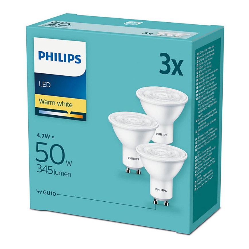 Set 3x LED-Lampe Philips GU10/4,7W/230V 2700K