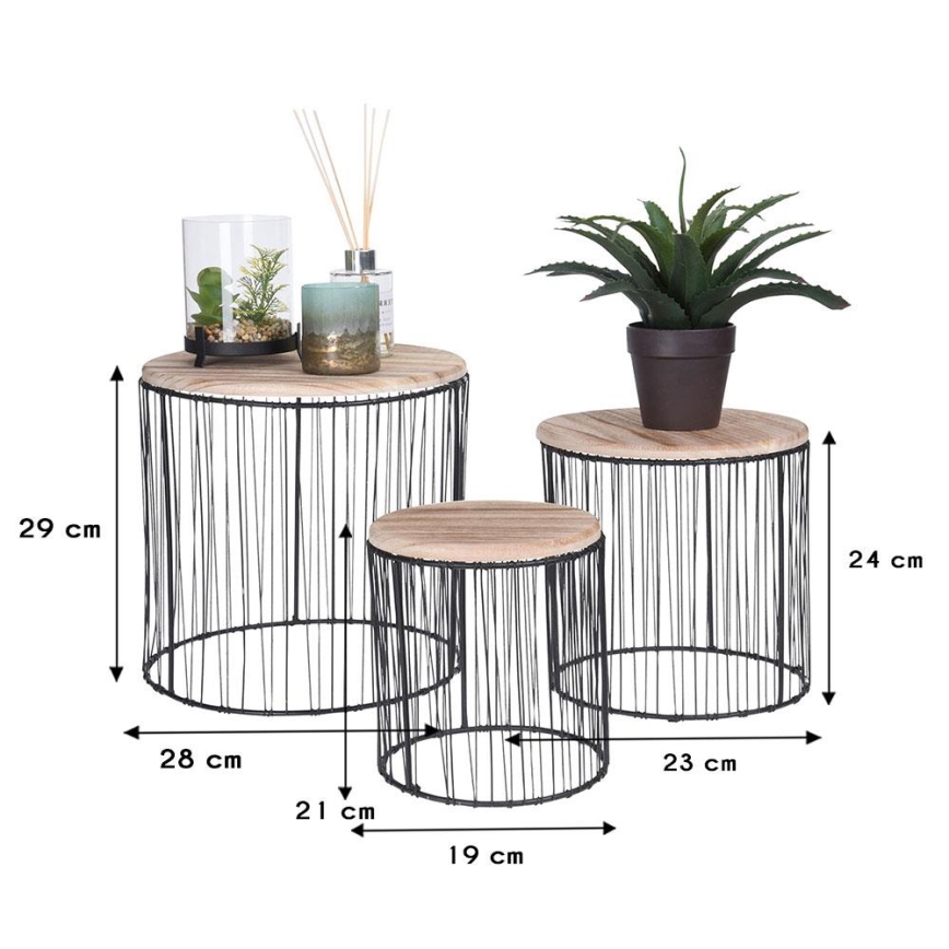 SET 3x Portafiori diametro 19/23/28 cm nero/beige