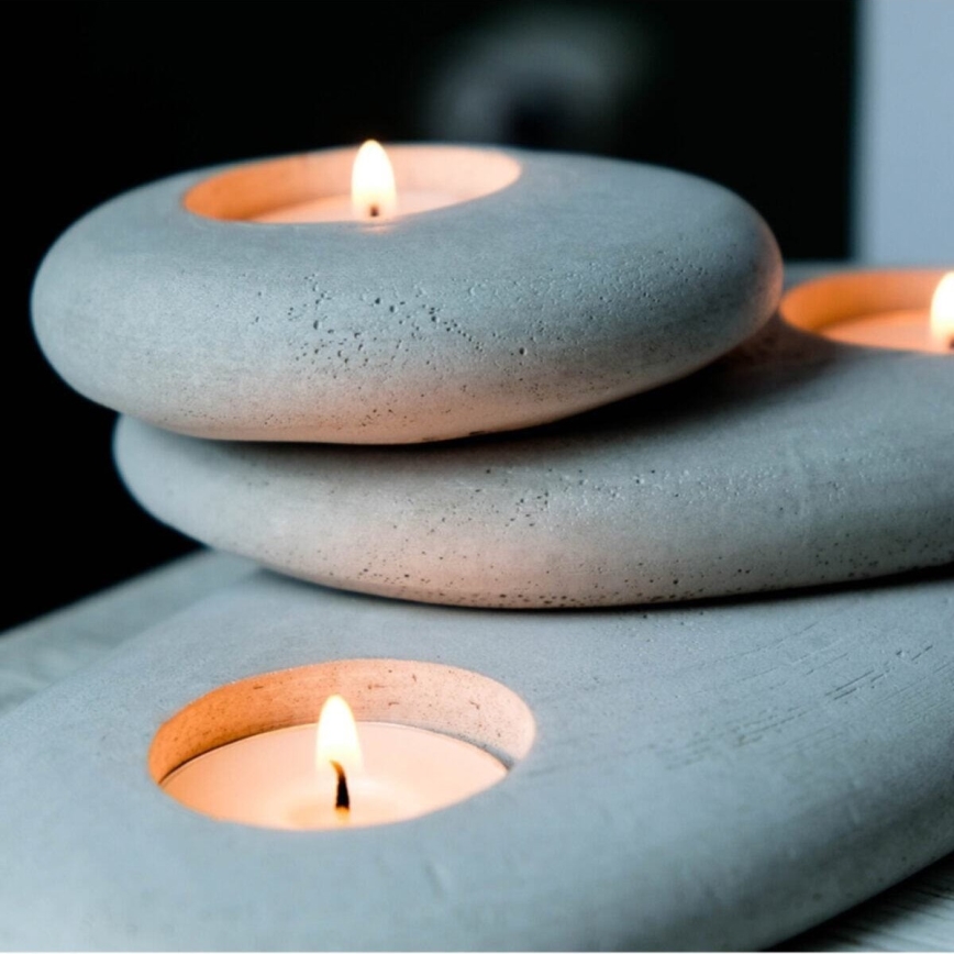 SET 3x Supporto per candele da tè 21,5cm/15cm/9cm in cemento