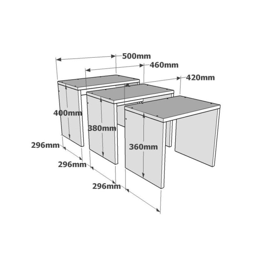 SET 3x Tavolino GUL marrone/bianco/grigio