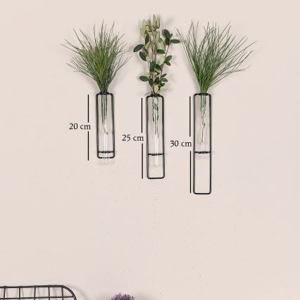 SET 3x Wanddekoration für Blumen 20/25/30 cm schwarz