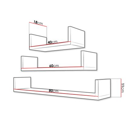 SET 3x Wandregal TRIO Eiche Sonoma