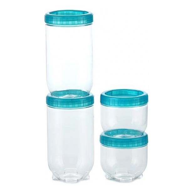 SET 4x Contenitore per alimenti INTERLOCK turchese/limpido