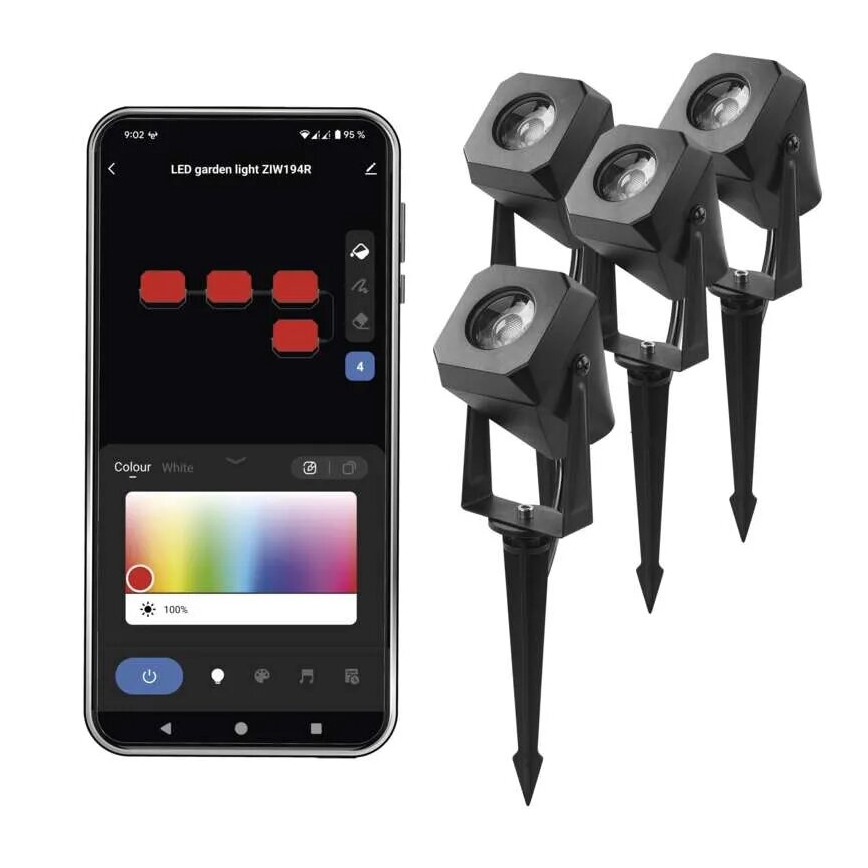 SET 4x LED RGBIC Dimmbare Outdoor-Leuchte LED/7W/230V 3000-6500K IP65 Wi-Fi Tuya