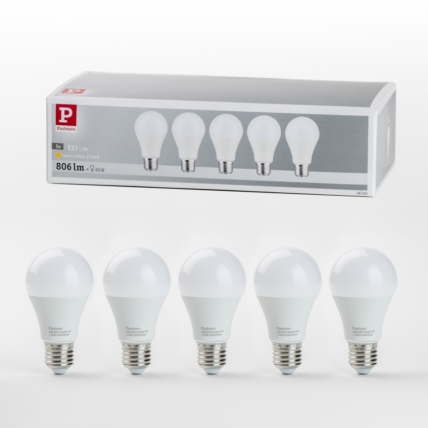 SET 5x Lampadina LED A60 E27/9W/230V 2700K - Paulmann 28780
