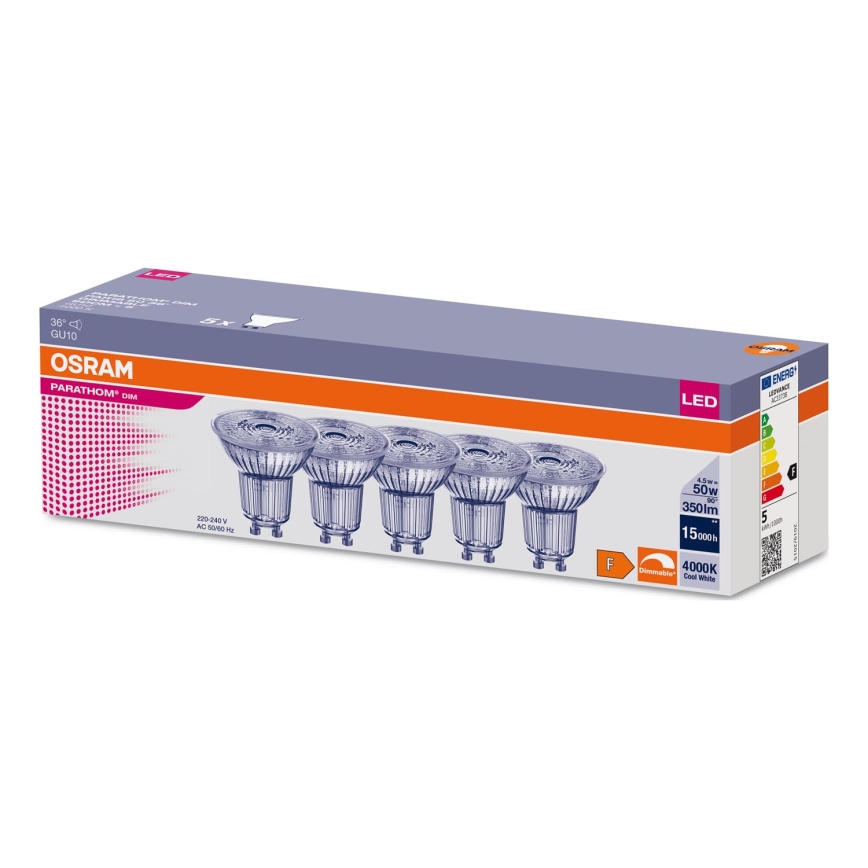 SET 5x Lampadina LED dimmerabile PAR16 GU10/4,5W/230V 4000K 36° - Osram