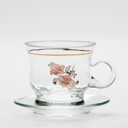 Set da 6 tazze di vetro con piattino, mazzo trasparente n. 4