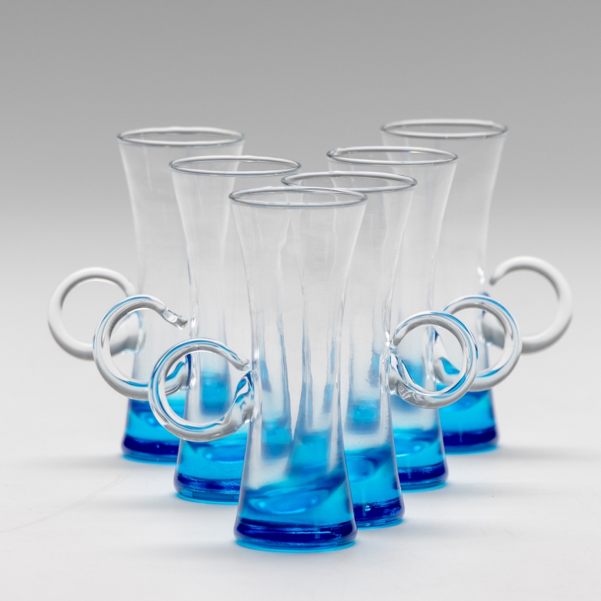 Set 6x Bicchiere da liquore con manico blu