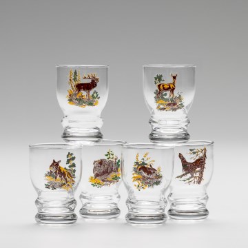 Set 6x bicchiere da liquore limpido - motivo di caccia