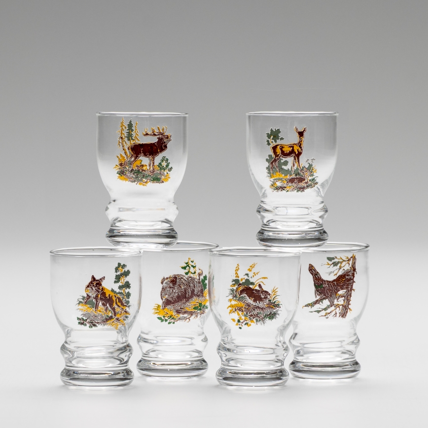 Set 6x bicchiere da liquore limpido - motivo di caccia