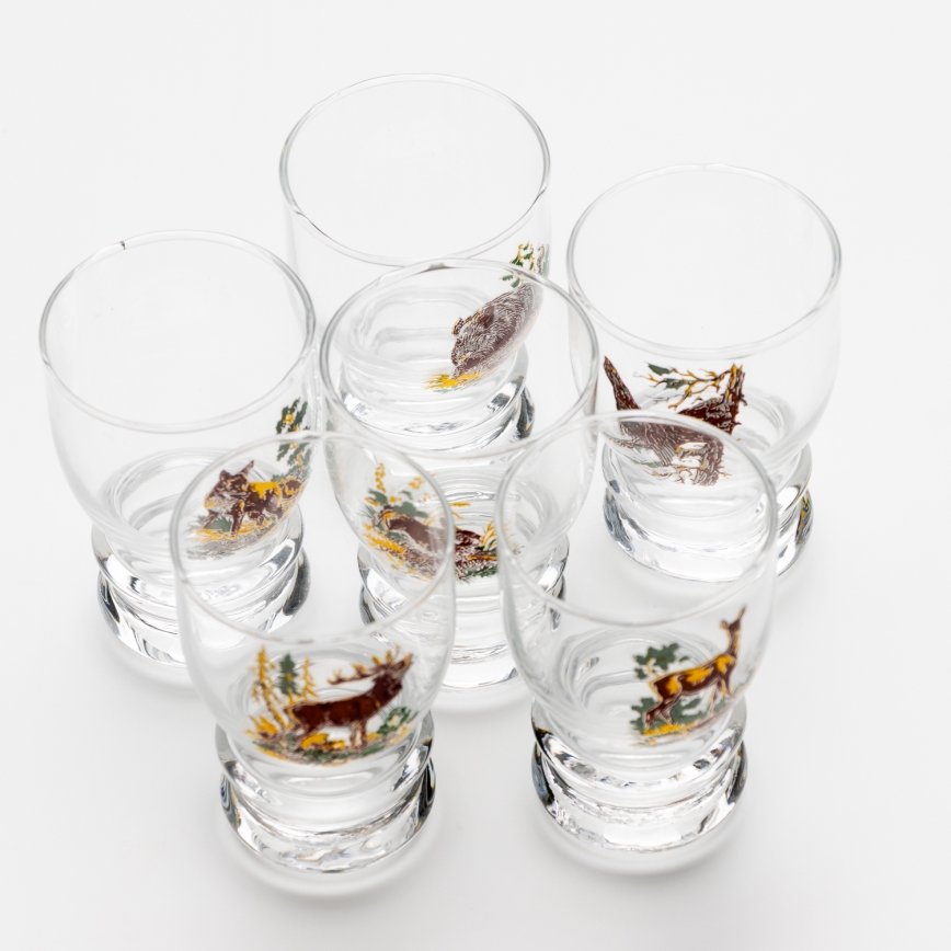 Set 6x bicchiere da liquore limpido - motivo di caccia