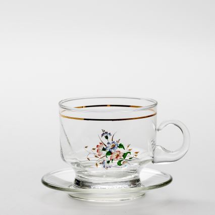 Set 6x Glastasse mit Untertasse klar Blumenstrauß Nr. 8