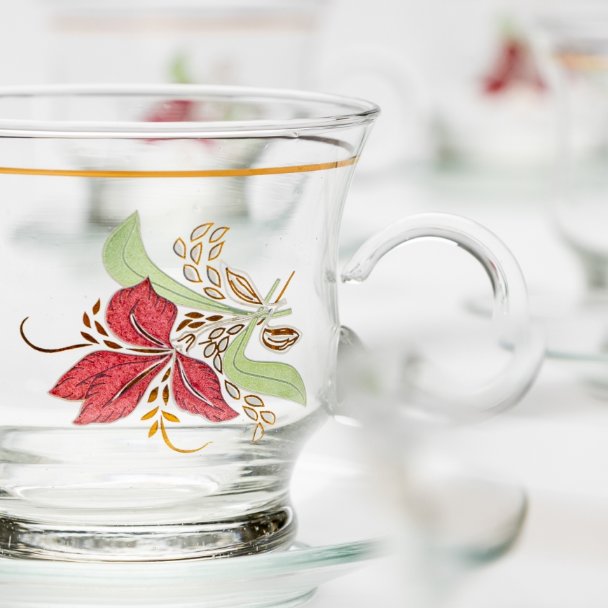 Set 6x Glastasse mit Untertasse klar Blumenstrauß Nr. 9