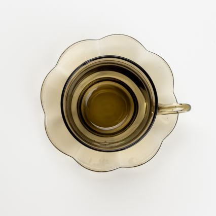 Set 6x Glastasse mit Untertasse rauchig Blumenstrauß Nr. 5
