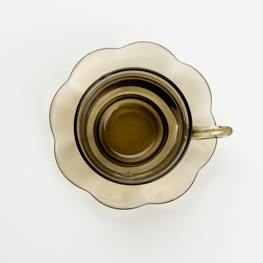 Set 6x Glastasse mit Untertasse rauchig Blumenstrauß Nr. 5