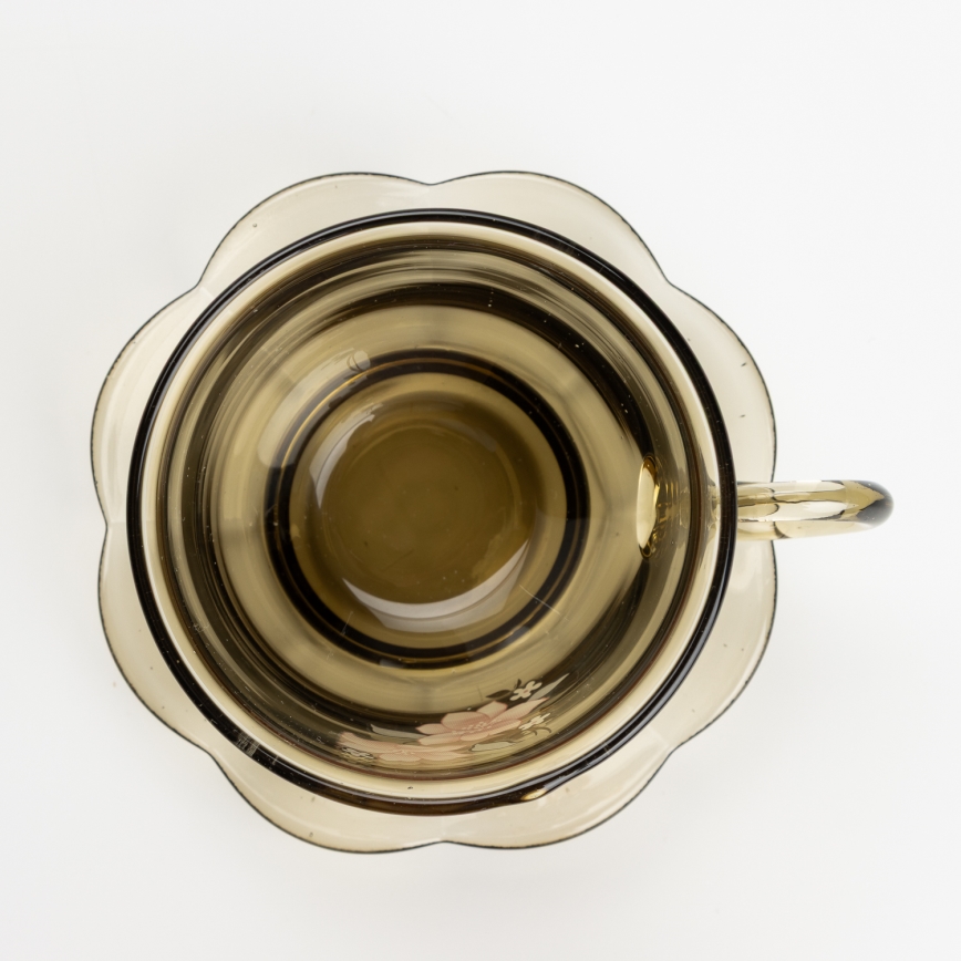 Set 6x Glastasse mit Untertasse rauchig Blumenstrauß Nr. 6
