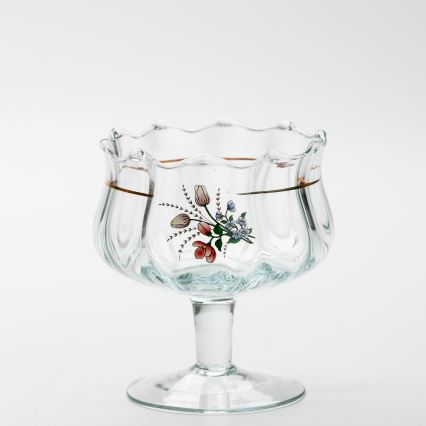 Set 6x Glastasse mit Untertasse und 1x Zuckerdose klar Blumenstrauß Nr. 4