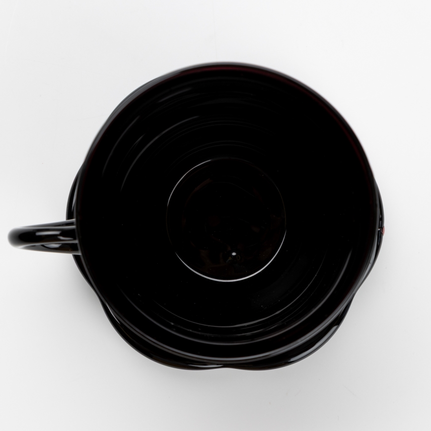 Set 6x Glastasse mit Untertasse und 1x Zuckerdose schwarz Blumenstrauß Nr. 3