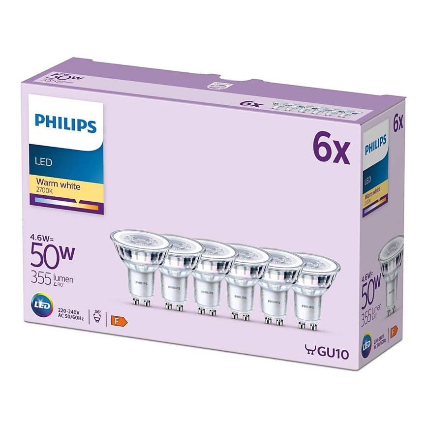 SET 6x Lampadina LED Philips GU10/4,6W/230V 2700K
