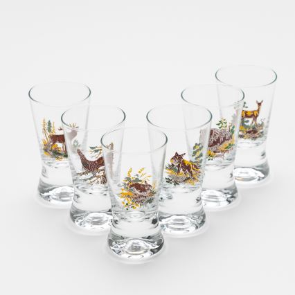 Set 6x Likörglas mit Jagdmotiv