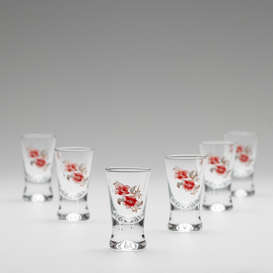 Set 6x Shot-Gläser klar mit Blumenstrauß-Motiv Nr. 2