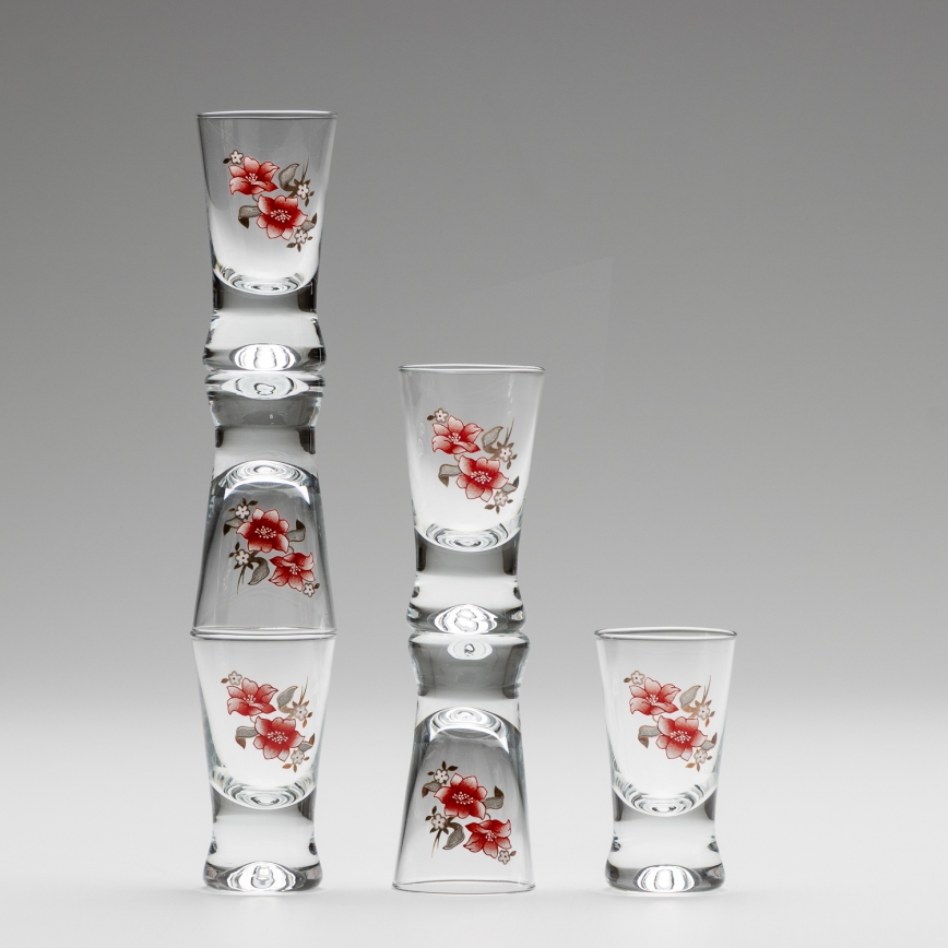 Set 6x Shot-Gläser klar mit Blumenstrauß-Motiv Nr. 2