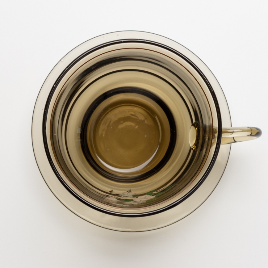 Set 6x tazza di vetro con piattino e 1x zuccheriera fumé bouquet n.4