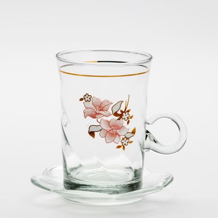 Set 6x tazza di vetro con piattino e 1x zuccheriera limpido bouquet no 2