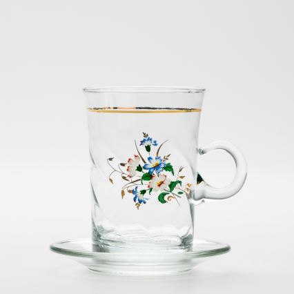 Set 6x tazza di vetro con piattino e 1x zuccheriera limpido bouquet no 3