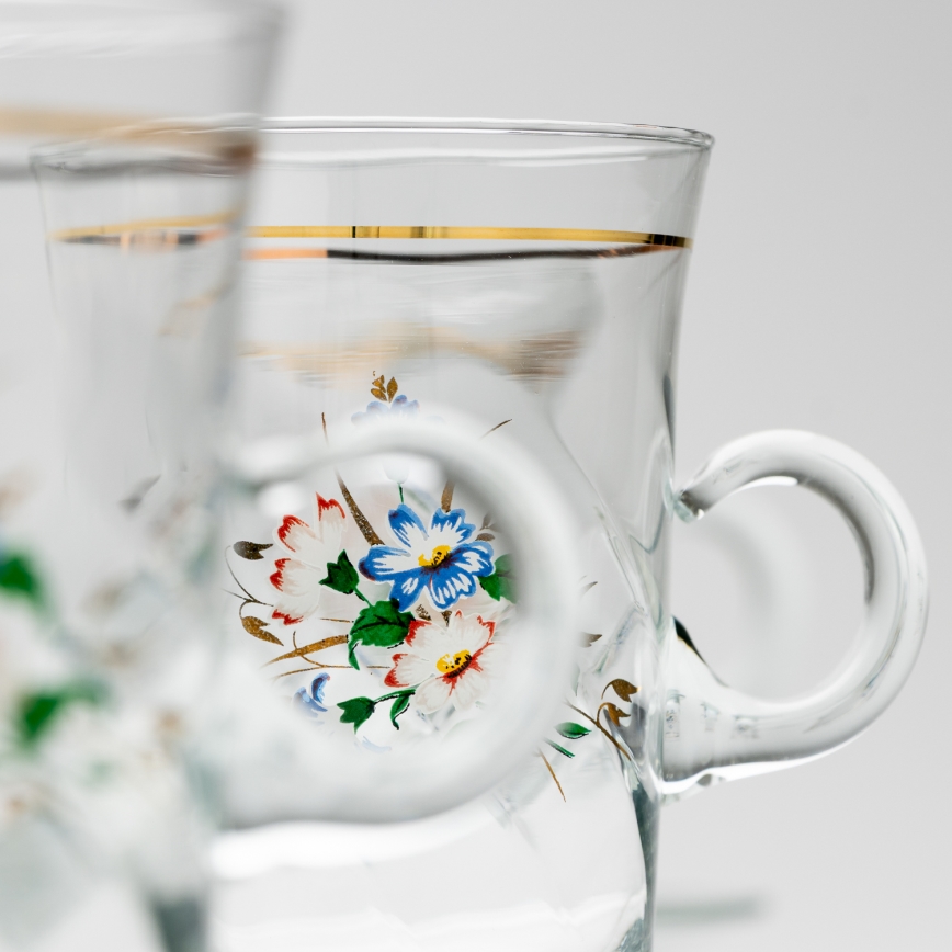 Set 6x tazza di vetro con piattino e 1x zuccheriera limpido bouquet no 3