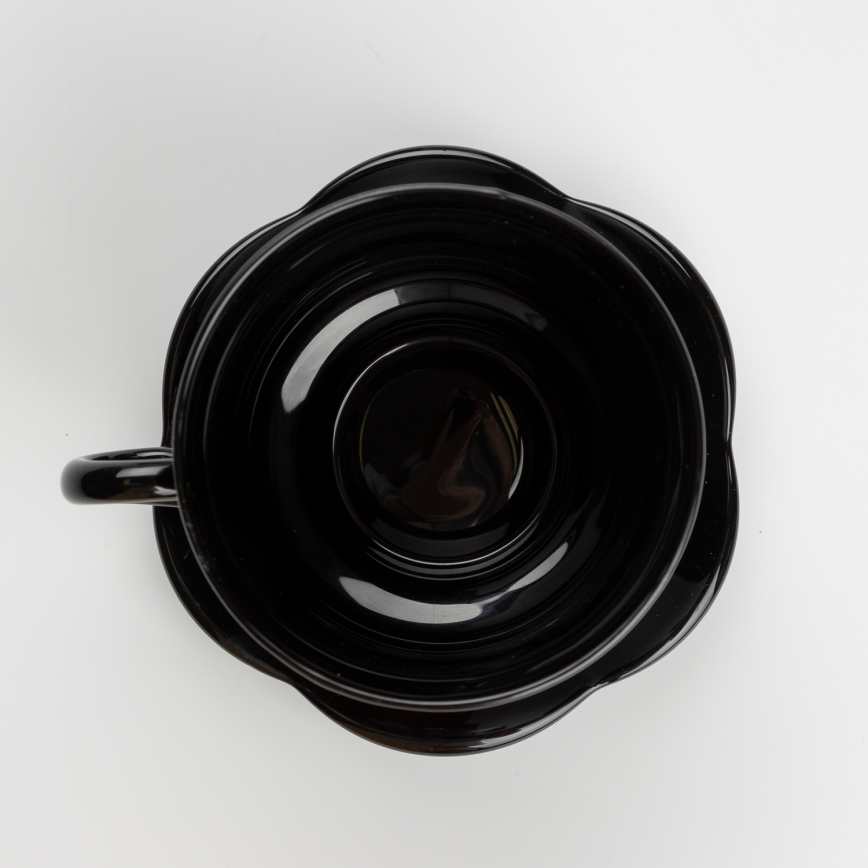 Set 6x tazza di vetro con piattino e 1x zuccheriera nero bouquet no 1