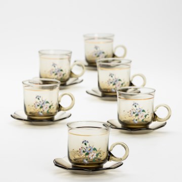 Set 6x tazza di vetro con piattino fumé bouquet n.5