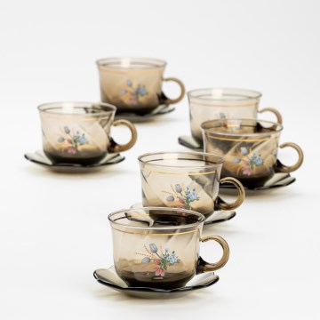 Set 6x tazza di vetro con piattino fumé bouquet no 2