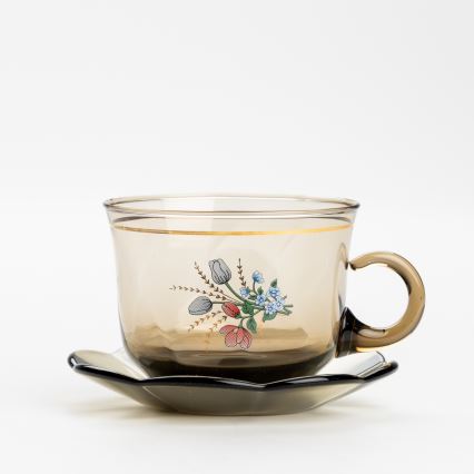 Set 6x tazza di vetro con piattino fumé bouquet no 2