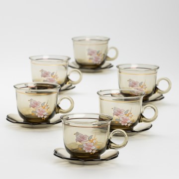 Set 6x tazza di vetro con piattino fumé bouquet no 6